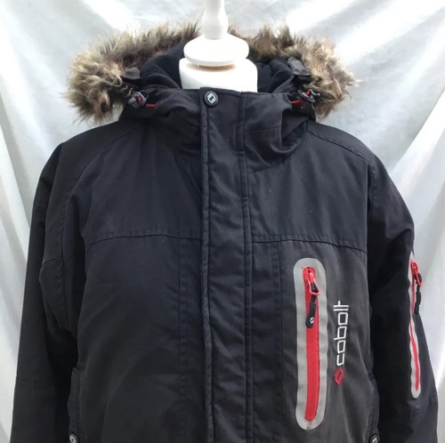 COBOLT Swedish Winter Sportswear Black Hooded Coat Padded Fur Trim EU 40 UK 12 - 第 2/12 張圖片