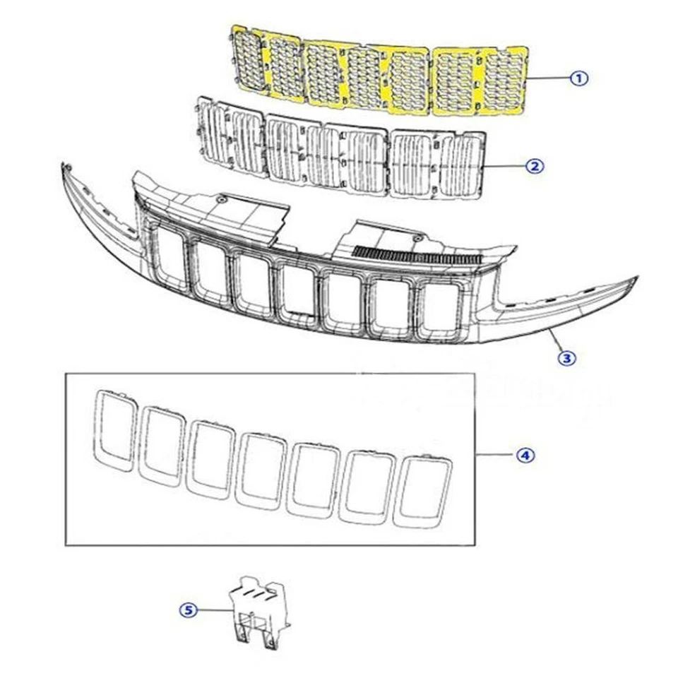 Chrome Front Grill Mesh Grille Cover Inserts For 2014+ Jeep Grand Cherokee 7PC H Foto 2 de 4