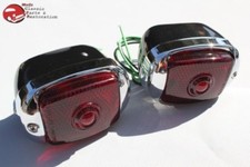 Vintage Chevy Tail Lights Lamp Housings Black Stainless Rim Right Left Pair New