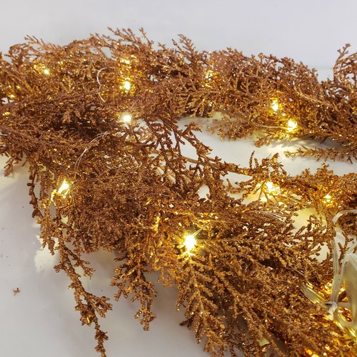Lit Sparkling Cedar Twig 22" Wreath or 4' Garland Copper Color Christmas Décor - 第 3/7 張圖片