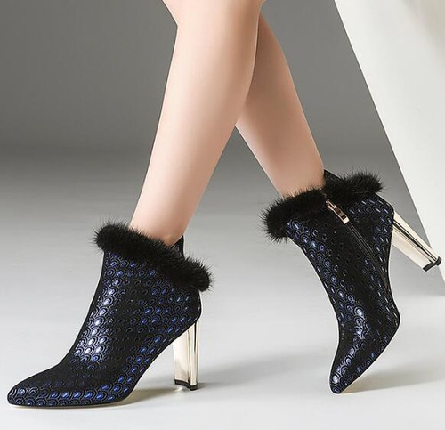 Chunky À Femmes Chaussures Bottes Fourrure Talons Élégant Pointe De Fête Décor Pointu Travail High 53lTF1cuKJ