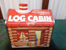 1987 Log Cabin Syrup 100th Anniversary Metal Cabin Shaped Advertising Tin