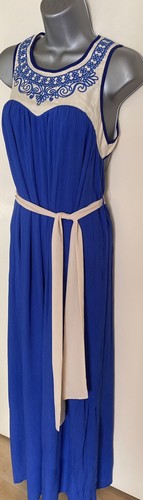 Champagne & Straberry Blue & Ivory maxi DRESS size small embroidered peasant - Picture 4 of 12