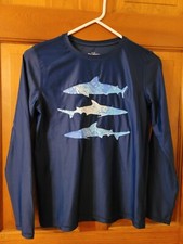OshKosh B  gosh Long Sleeve Navy Blue Swim Shirt Youth Size 14 With Sharks