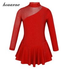 UK Girls Ice Skating Dresses Long Sleeves Ballet Dance Leotard Dress Dancewear  