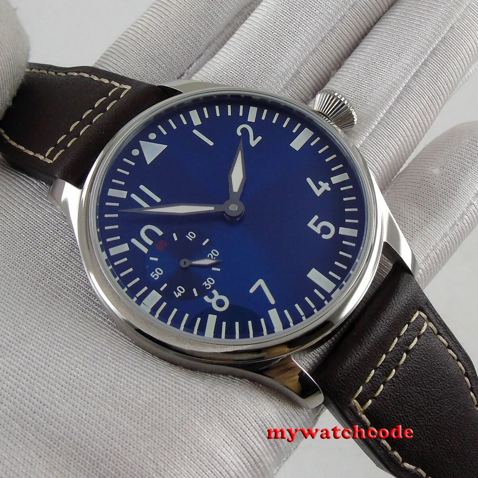 44mm sterile blue dial luminous ST3600 hand winding 6497 mechanical mens watch - Image 4 of 4