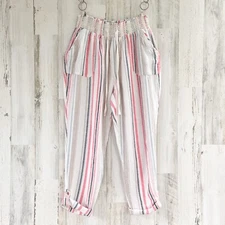 Rewash Womens Pink Striped Linen Blend Pants Boho Summer Festival Beachy Size L