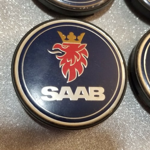 Set of 4 OEM 96-11 Saab 9-3 9-5 900 9000 Center Cap Black Back (2 1/2" dia.) - Picture 3 of 15
