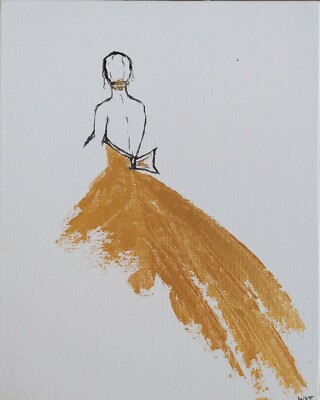 Lady in Gold Dress Acrylic Painting on 20 x 25 cm Canvas Panel | eBay UK