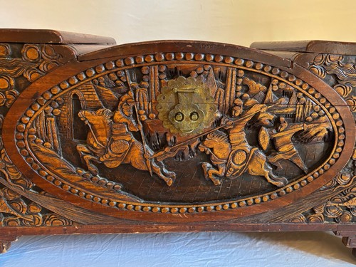 Vintage Chinese Hand Carved Camphor Wood Chest. 34"x17"x17" - Picture 2 of 16