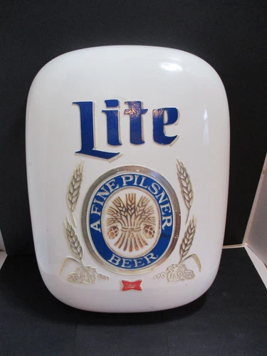 Vintage Miller Lite Beer Sign Plastic Wall Hanging Curved Bar Advertising Pub