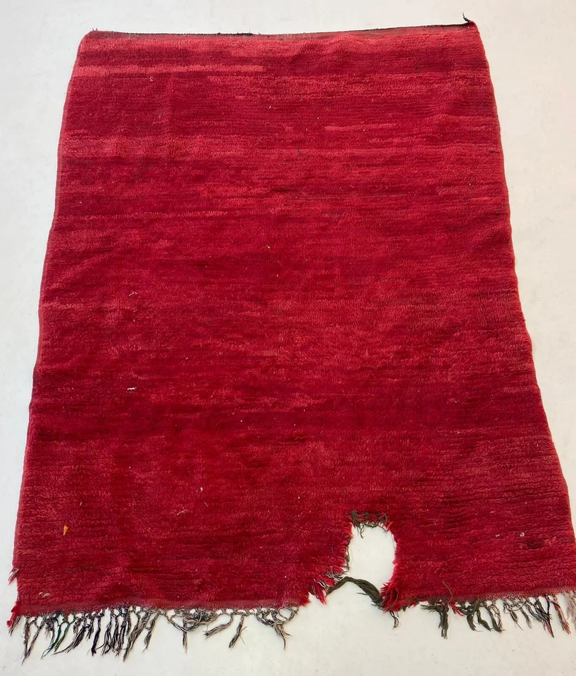 Alfombra bohemia corredor de entrada de lana roja, corredor de escalera hecho a mano 4,7x6 pies Foto 2 de 4