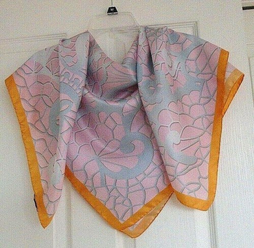 Saks Fifth Avenue Blue & Pink Floral Design Pure Silk Scarf Made in Italy NWT! - Picture 5 of 11