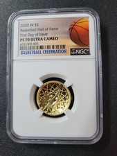 🌟2020-W Proof $5 Gold Basketball Hall of Fame NGC PF70 UC FDOI Basketball Label