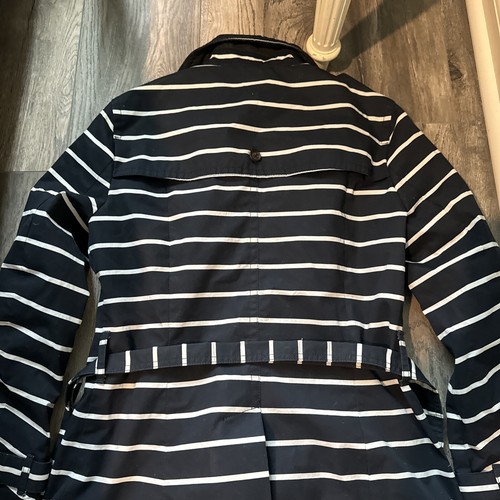 New Banana Republic trench coat jacket Raincoat Sz Med Petite Blue White Stripe - Picture 18 of 24