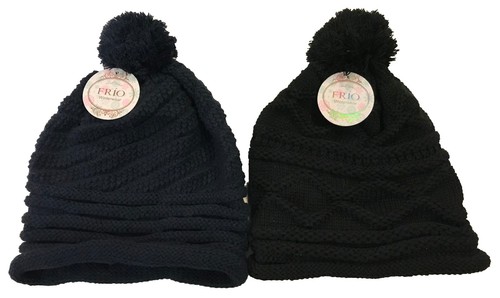 Ladies Women Braid Knit Beanie Warm Winter Pom Pom Hat Ski Cap - Picture 4 of 7