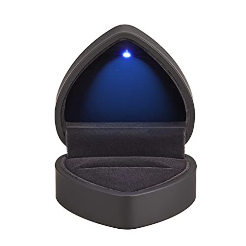 Heart Shaped Ring Gift Box with LED Light, Velvet Earrings Jewelry Case Black - Afbeelding 3 van 6