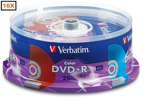 100-Pak Verbatim 16X Life Series w/ VIBRANT COLOR SURFACE DVD+Rs, Verbatim 98431 - Picture 1 of 2