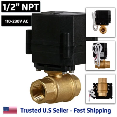 ATLANTIC VALVES 1/2" Motorized Electric Ball Valve 110V 120V to 220V AC, 2 Wire Auto Return