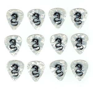 12-Pack-DRAGON-TRIBAL-TATTOO-Medium-Gauge-351-Guitar-Picks-Plectrum-Pearloid
