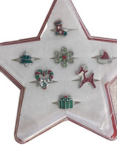 CLAIRE'S Christmas Shapes Kids Rings Reindeer Snowflake Play Party Set of 7