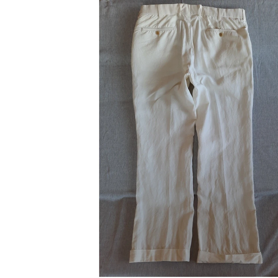 Pantalones de vestir Ralph Lauren para hombre 36 pliegues de lino etiqueta púrpura Italia crema pantalones chinos Foto 2 de 4