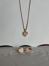 Rose Gold plated Sterling Silver 18" Box chain with CZ Pave Heart Pendant  Post