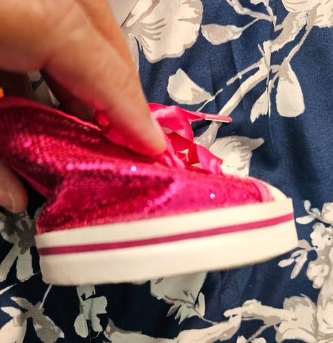 Build A Bear Workshop Pink & White High Top Glittery Tennis Shoes With Laces - Picture 13 of 16