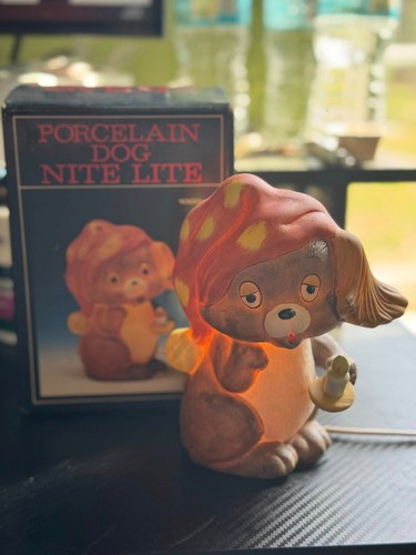 1986 VTG Puppy Porcelain Night Light With Original Box Taiwan Flambro - Bild 2 von 7