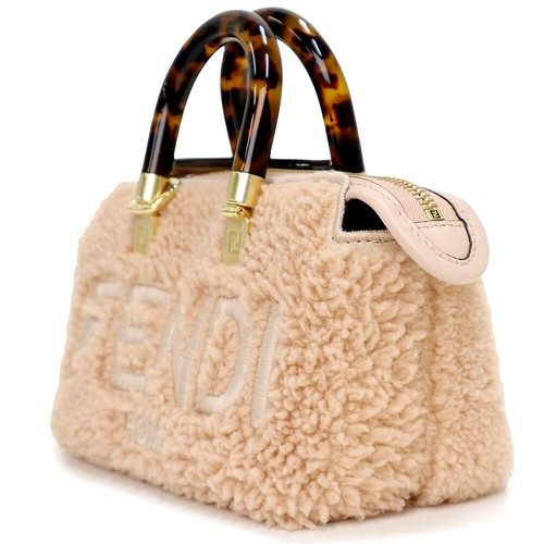 FENDI BY THE WAY MINI Shoulder Bag Shearling & Leather, Pink 8BS067 - Picture 5 of 10