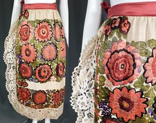 Vintage Croatian Pannonian Balkan Folk Costume Embroidery Linen Lace Apron Skirt