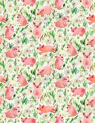 Animal Fabric | Hogs & Kisses Pig Toss Green White | Dear Stella Yard