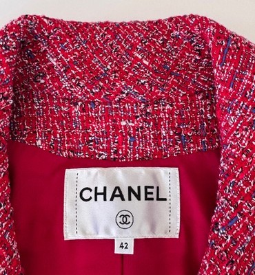 ♥️CHANEL ラベンダー ジップアップジャケット CHANEL 19P RED NAVY BLUE WHITE TWEED PEARL CC BUTTONS JACKET 42 | eBay