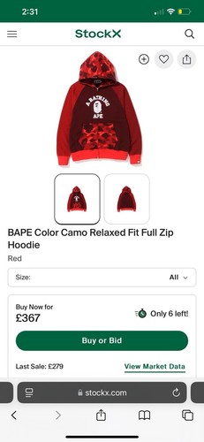 AUTH APE BAPE COLOR CAMO RELAXED FIT COLLEGE FULL ZIP HOODIE RED MENS XL MENS - Picture 3 of 7