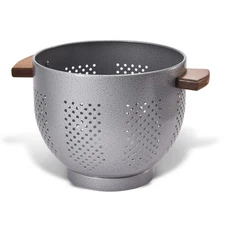 Metal Colander with Wood Handle and Stable Base, Powder Coated Steel Kitchen ...