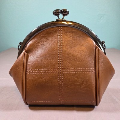 Trendy Women's Hand Bag with Kiss Clasp Shoulder Strap and Crossbody Strap