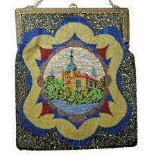 Vintage Antique Micro Beaded Purse Castle Scene - SELLER PAYS US TARIFFS