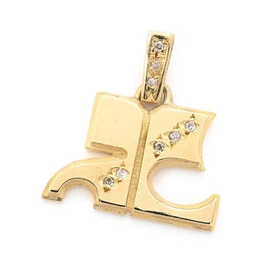 Courreges Diamant Anhänger Top 18K Gelbgold K18 Logo Charm 0.07 ct 3.9g - Bild 1 von 4
