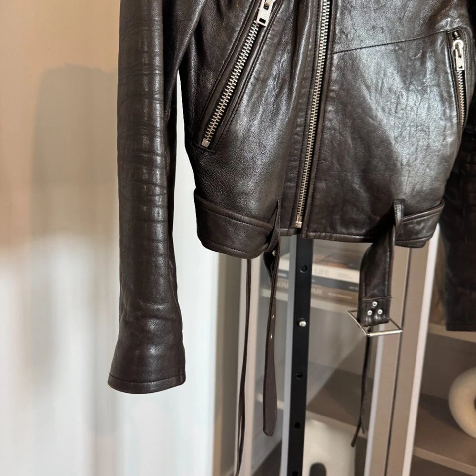 Chaqueta de Cuero IRO Wilma Marrón Cordero Cinturón Motociclista Hebilla Cinturón Talla 34 XS Foto 4 de 4