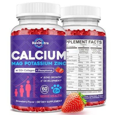 Calcium Potassium Magnesium Gummies for Kids and Adults, with Hydrolyzed Zinc,