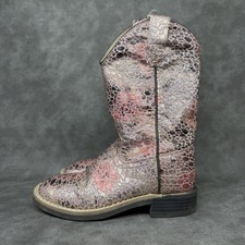Old West Girls Size 13 D Pink Glitter Shimmery Snake Print Western Cowboy Boots