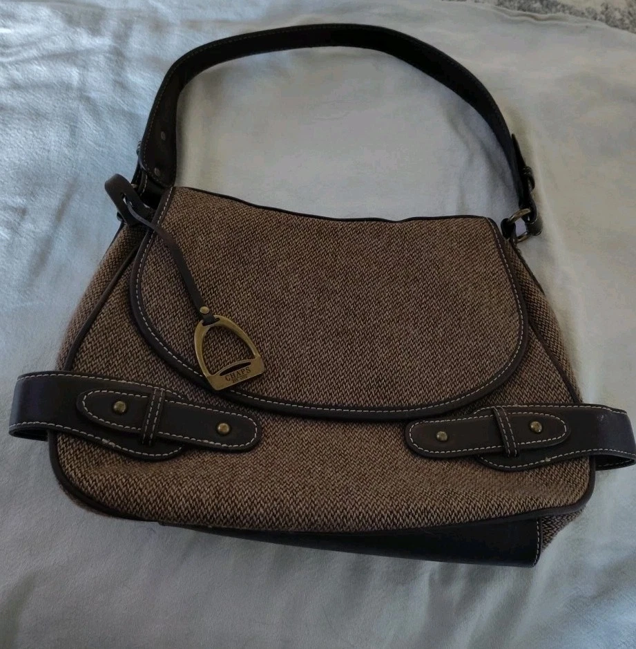 Vintage • Cartera Ralph Lauren • Cuero Tweed Marrón Foto 2 de 4