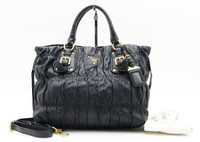 Borsa a tracolla PRADA [Rango A] 2 vie con logo oro raccolto in pelle nera...
