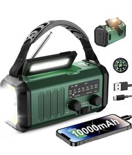 Emergency Weather Radio 10000Mah Solar Hand Crank Portable AM/FM/NOAA with Flash
