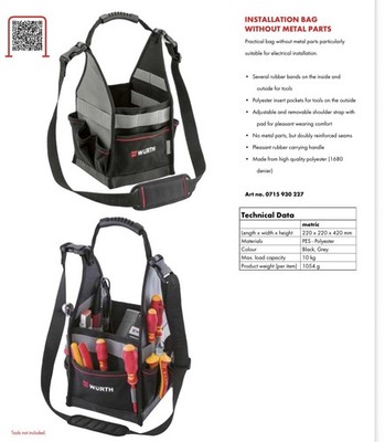 Würth - Elektriker Installation Werkzeugtasche (metallfrei) - Schultergurt Werkzeugtasche