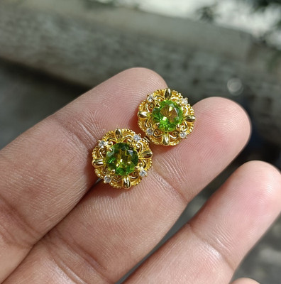 1.40Ct Round Cut Lab Created Peridot Stud Earrings 14K Yellow Gold Plated Silver