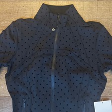 LULULEMON DEFINE CROPPED JACKET NULU FLOCKED POLKA DOT FLOCK BLACK NEW SZ 2