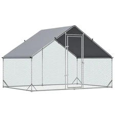 Large Metal Chicken Coop Walk-in Enclosure with Cover for Outdoor Yard Hen Run