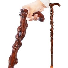 Wooden Canes for Men, Hand Carved Walking Cane, Solid Hardwood Stick