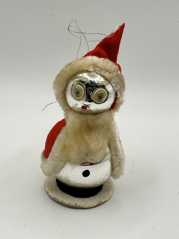 Vintage Japan Mercury Glass Santa Elf Ornamen Velvet Coat and Hat